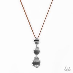 Paparazzi 3 silver stone necklace with brown chord